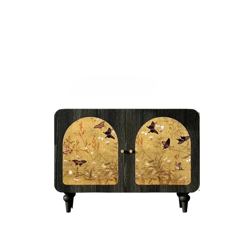 ZK decorative cabinet, antique solid wood porch cabinet, living room against the wall butterfly painted storage locker