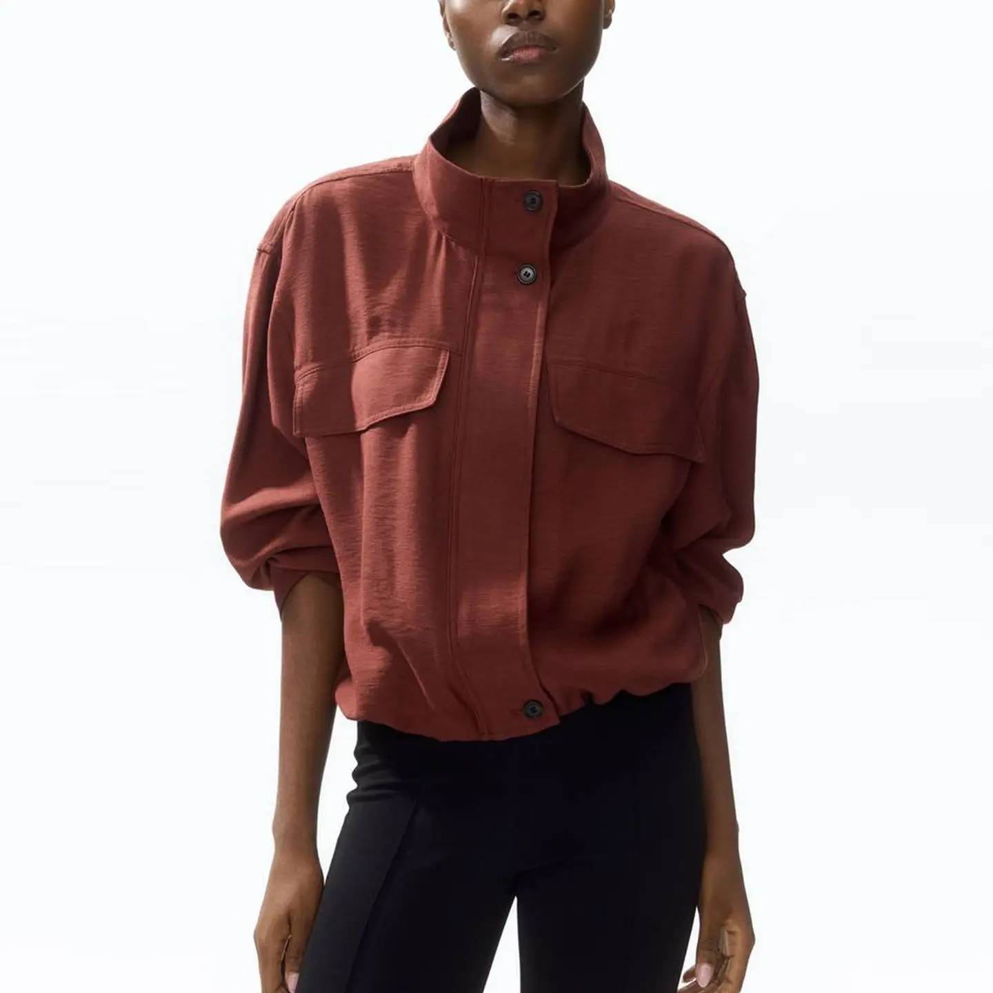 Women's Casual Style Long Sleeve Pocket Button Neck Coat Summer Fashion Outerwear Standard Fit Other Material 100% Ladies Jacket
