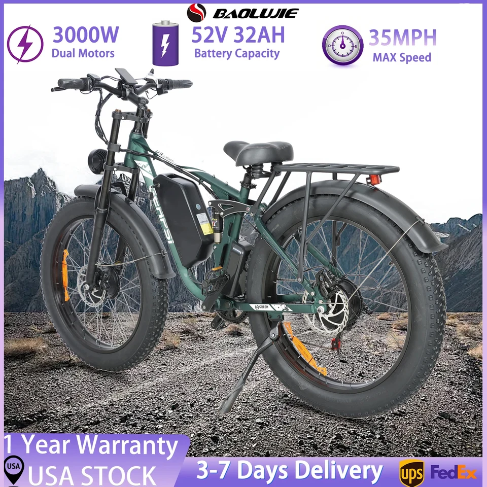 BAOLUJIE 2603 Electric Bike Adults Ebike 52V 32AH Removable Lithium Battery Max Speed 35MPH Range 34-41 Miles【1 Year Warranty】 image 1