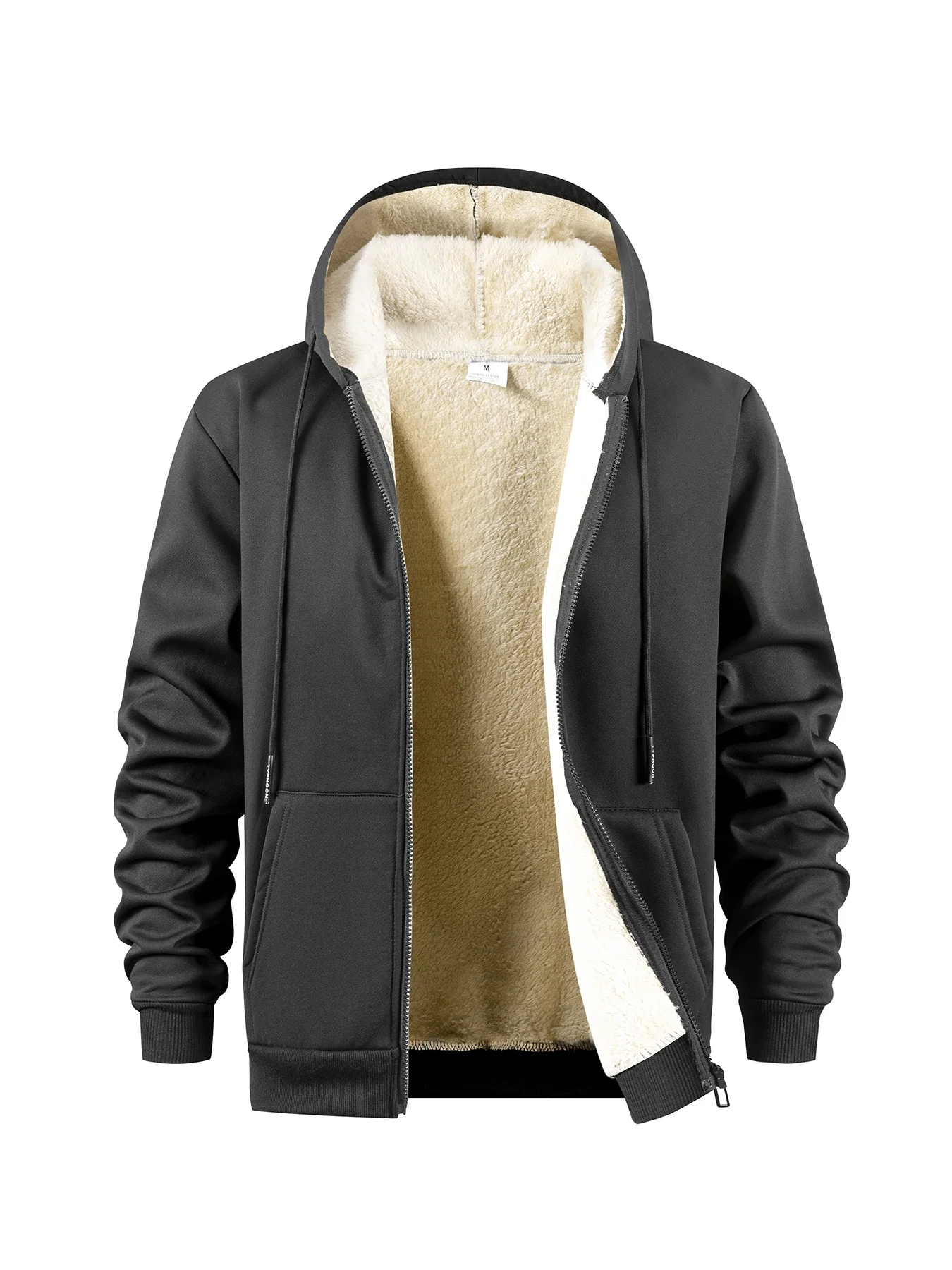 Men Thick Lined Full Zip Hoodie Winter Warm Drawstring Hooded Jacket Kangaroo Pockets Outdoor Daily Casual Outer Coat