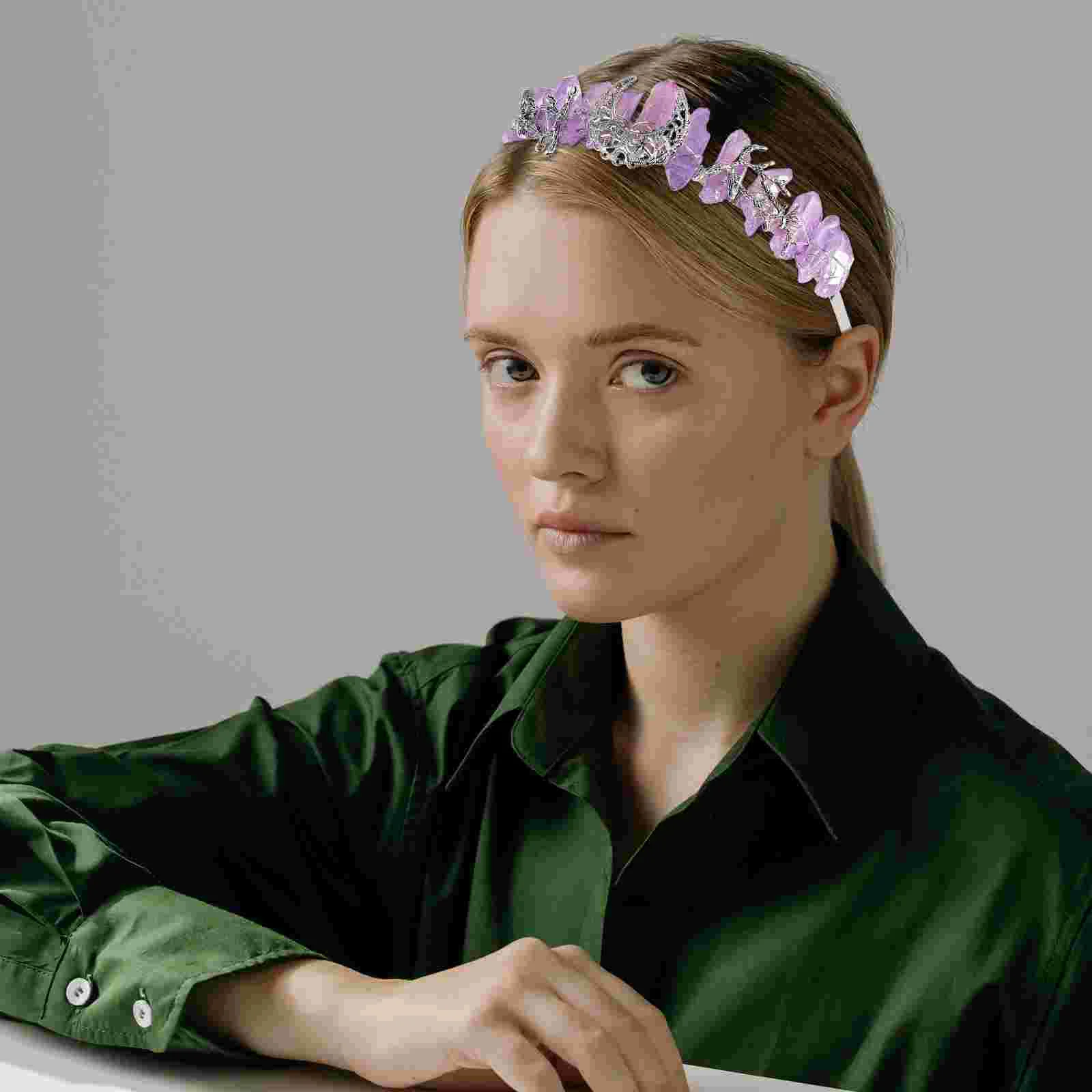 Natural Crystal Crown Headband Hair Decor Pendant Headbands for Girls Accessory Wedding Hairband Moon