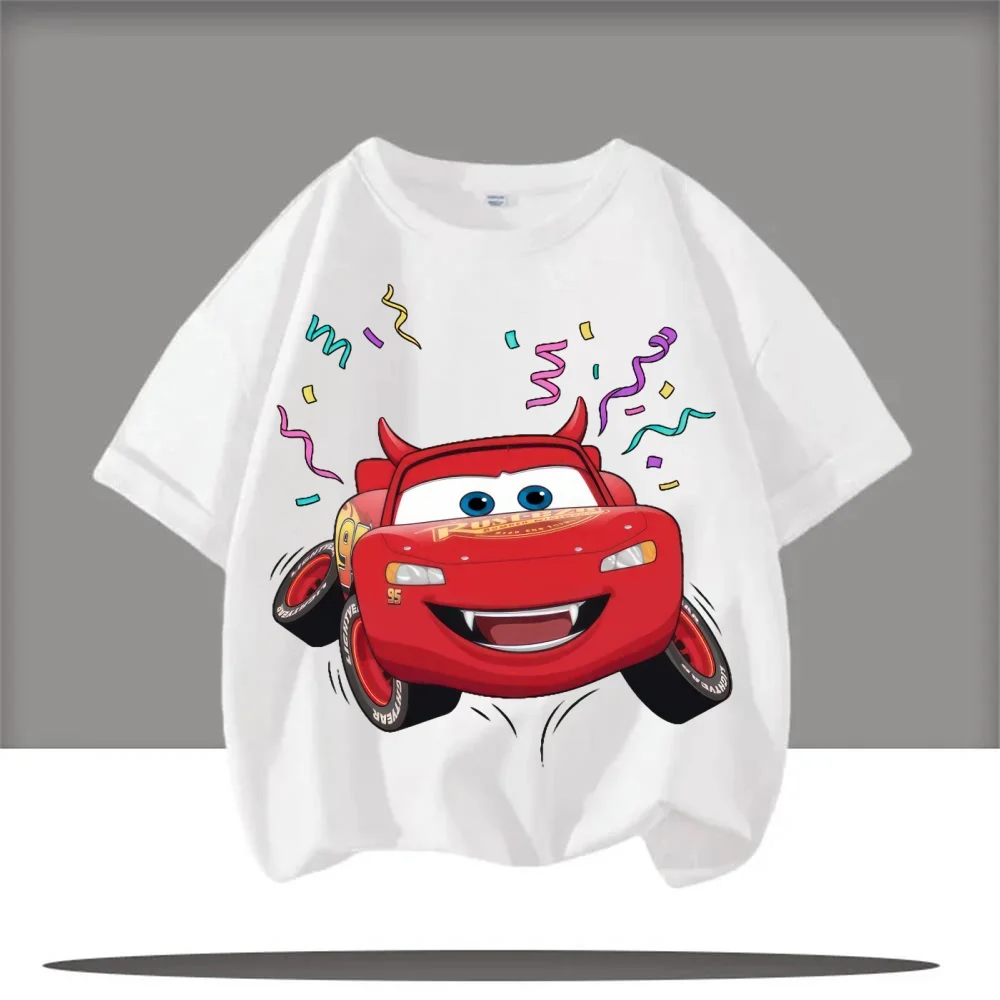 صيف 2025 جديد ديزني سيارة البرق ماكوين قصيرة الأكمام الفتيان والفتيات الصيف شبكة تي شيرت الملابس