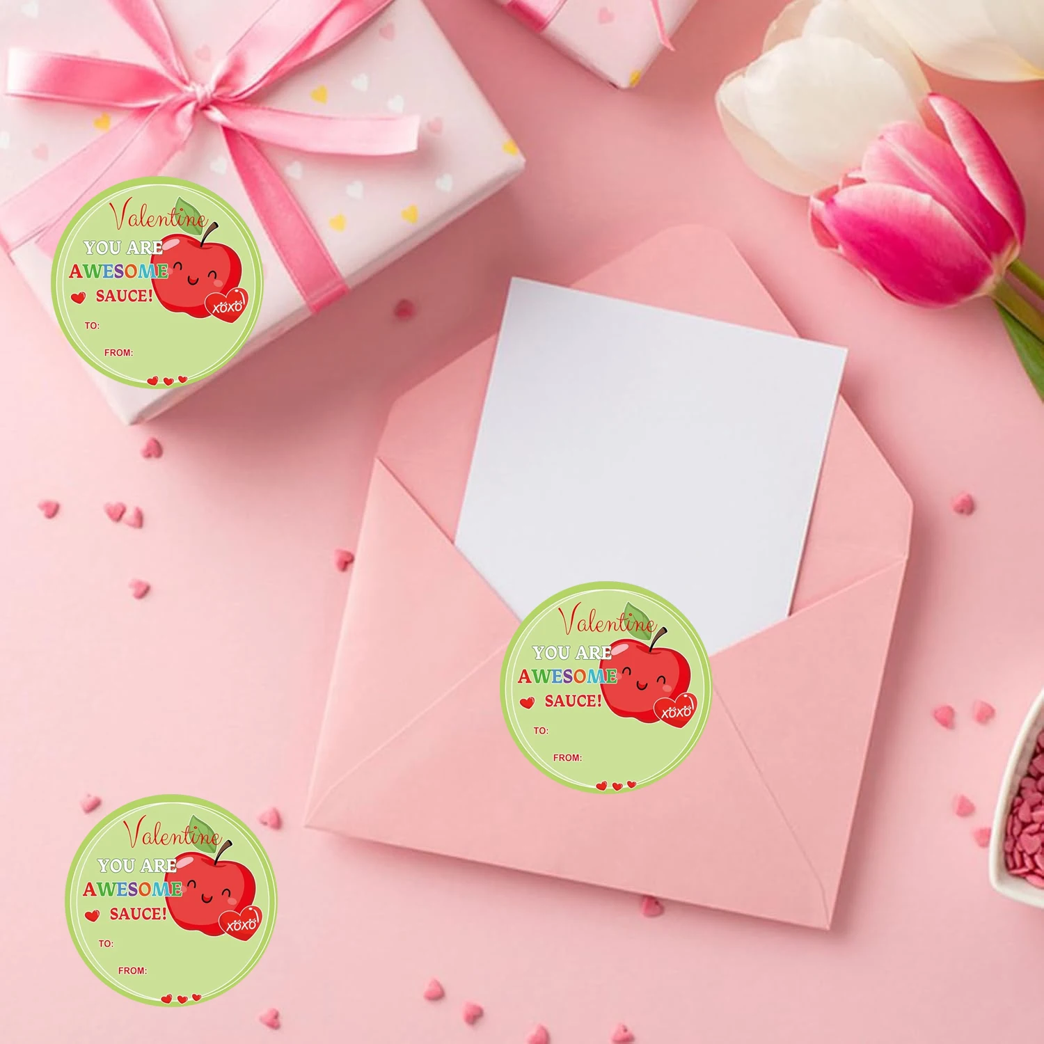 

Apple Happy Valentine's Day Stickers Classroom Awesome Sauce Fruit Puns Themed Valent 120 pcs 2inchine Tags