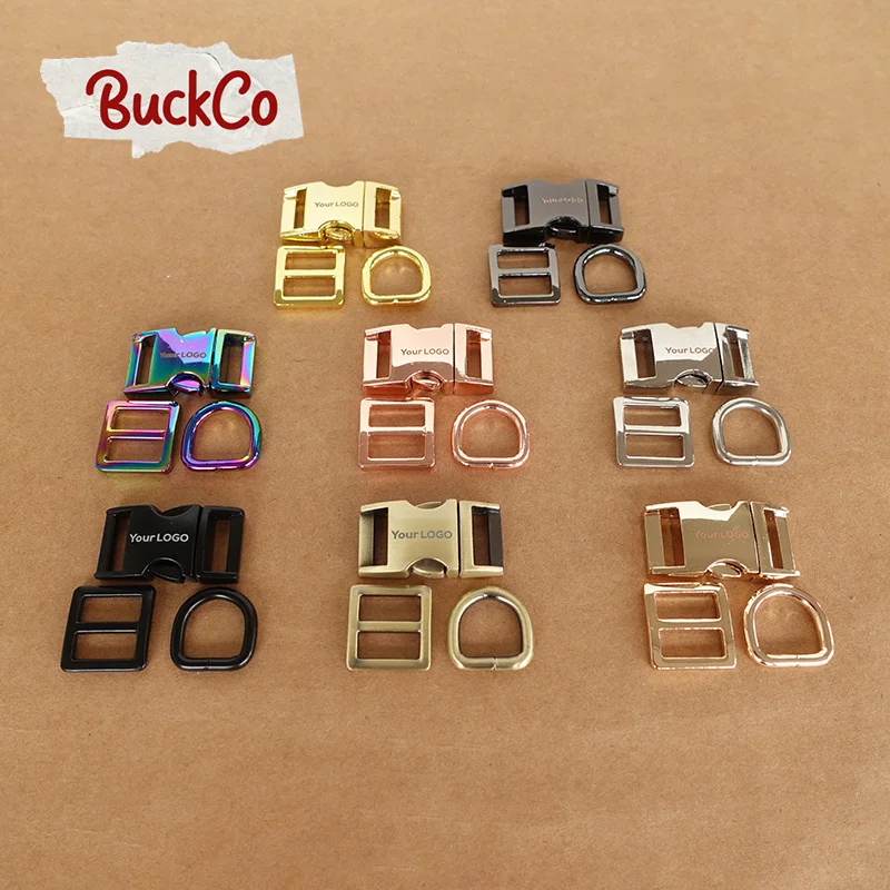 

10pcs/lot Engraved(metal buckle+Tri-Glid+D ring/set)DIY dog cat collar 15mm webbing sewing accessory premium quality 8 Colours