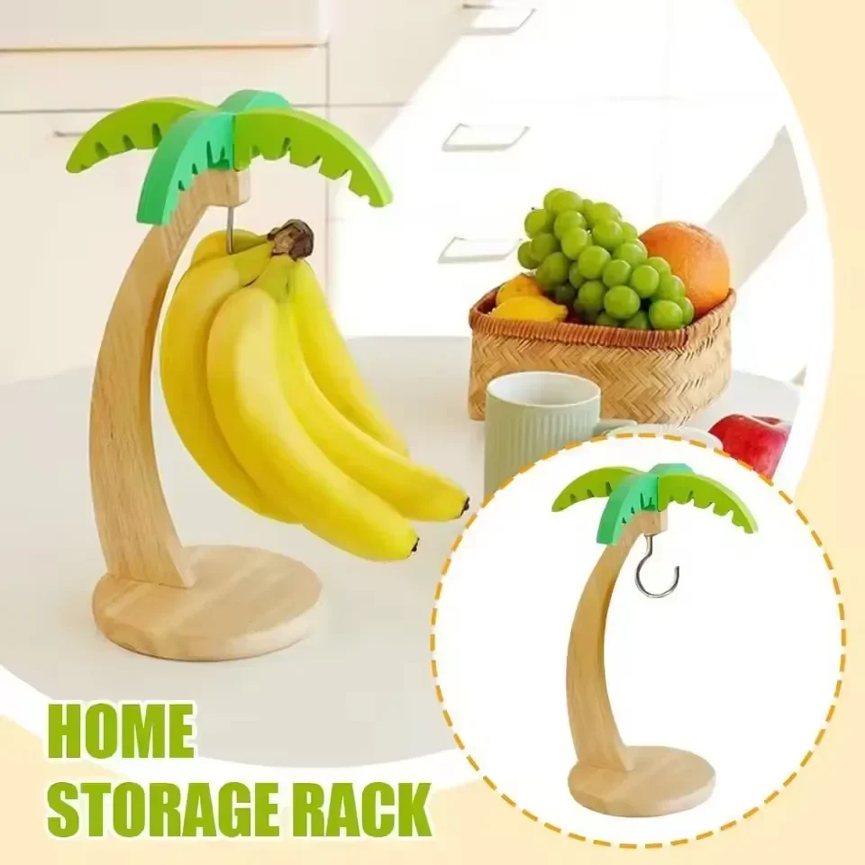 Bananenregal aus Holz zum Aufhängen, Küchenregal, simuliertes Blatt, dekoratives Obst-Vertikalregal mit Haken für die Küche