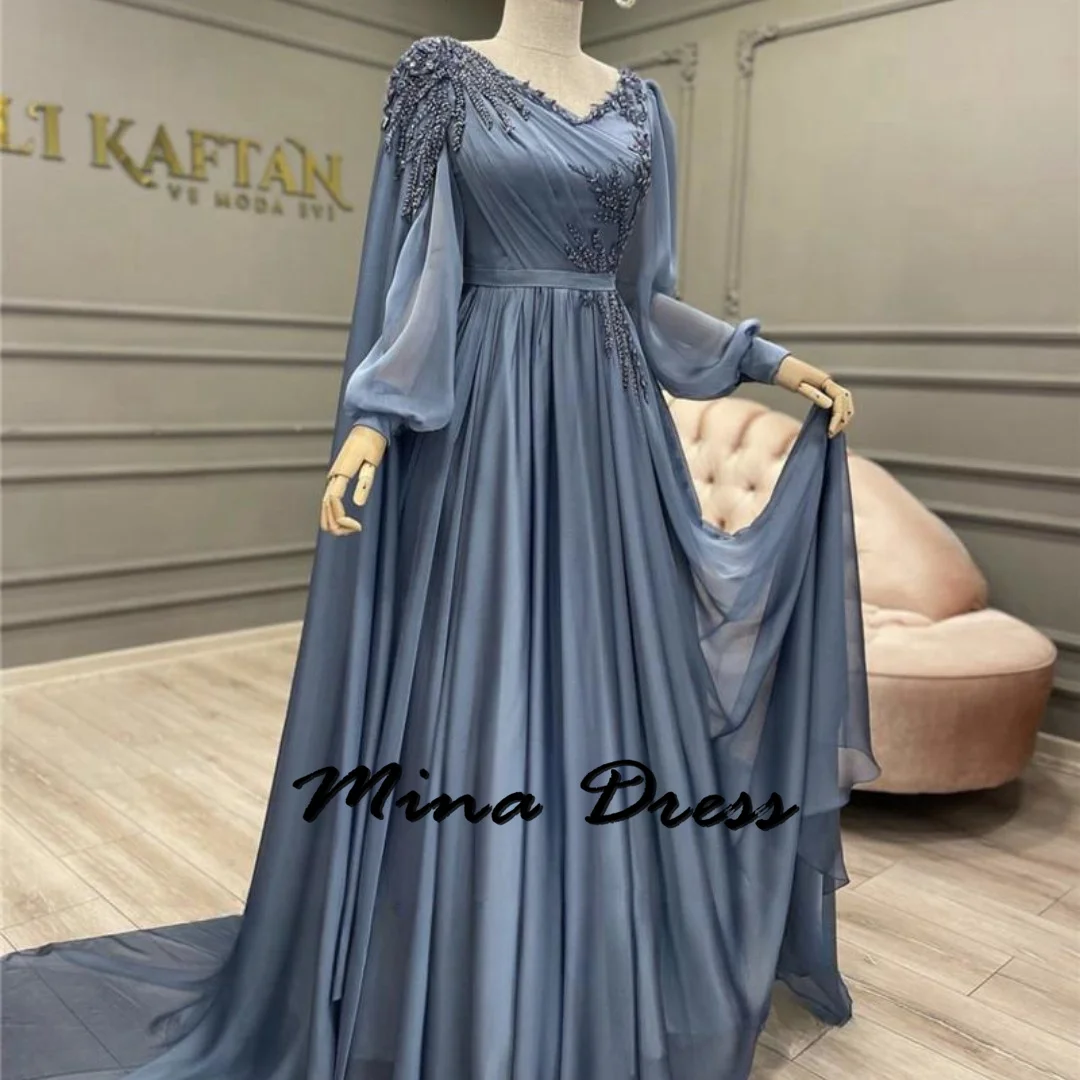 Mina V-neck Graduation Dress Es elegant Evening Dresses for Formal Occasions Robe Robe De Soiree Femmes Woman Party Dress Happy