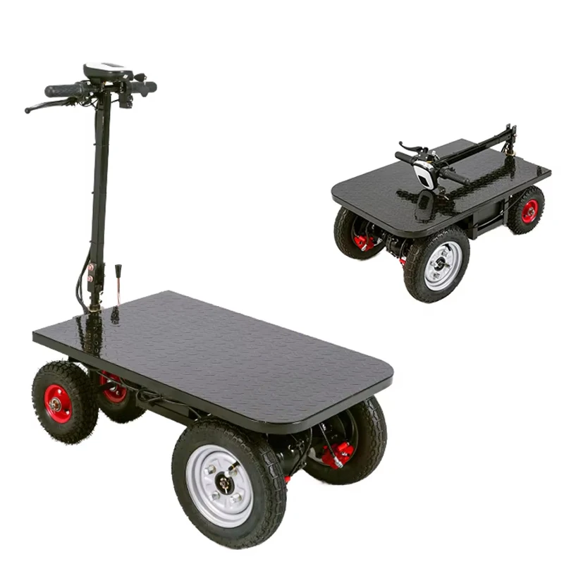 Heavy Duty Electric Platform Truck Cart Large Capacity Foldable Rideable Trolley Trucks Transport 4 Wheel Electric Trolley Cart