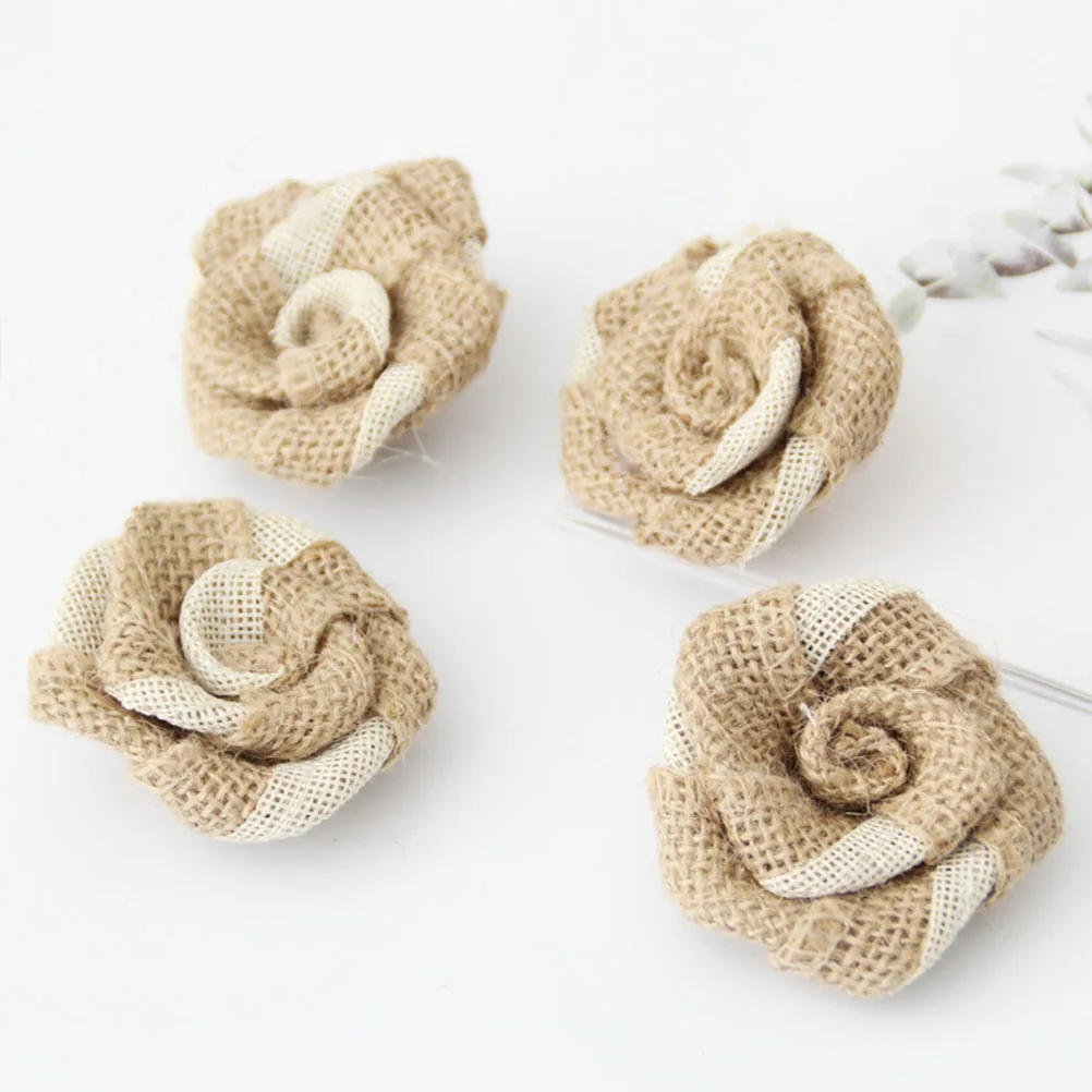 

24 Pcs Jute Flower Set ClothFlowers Rustic Wedding Decoration Vintage Handmade Materials Garland Christmas DIY