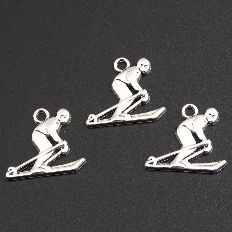 45pcs Silver Color 19x16.5mm Sports Skiing Men Skating Charms Snowboard Pendant Fit DIY Handmade Jewelry Making Metal Finding