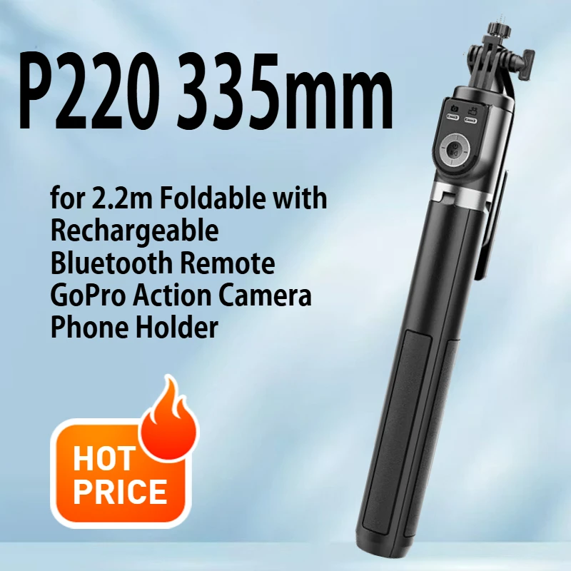 

Selfie Stick P220 Wireless Selfie Stick Tripod 2.2m Foldable with Rechargeable Bluetooth Remote Action Camera Phone Holder