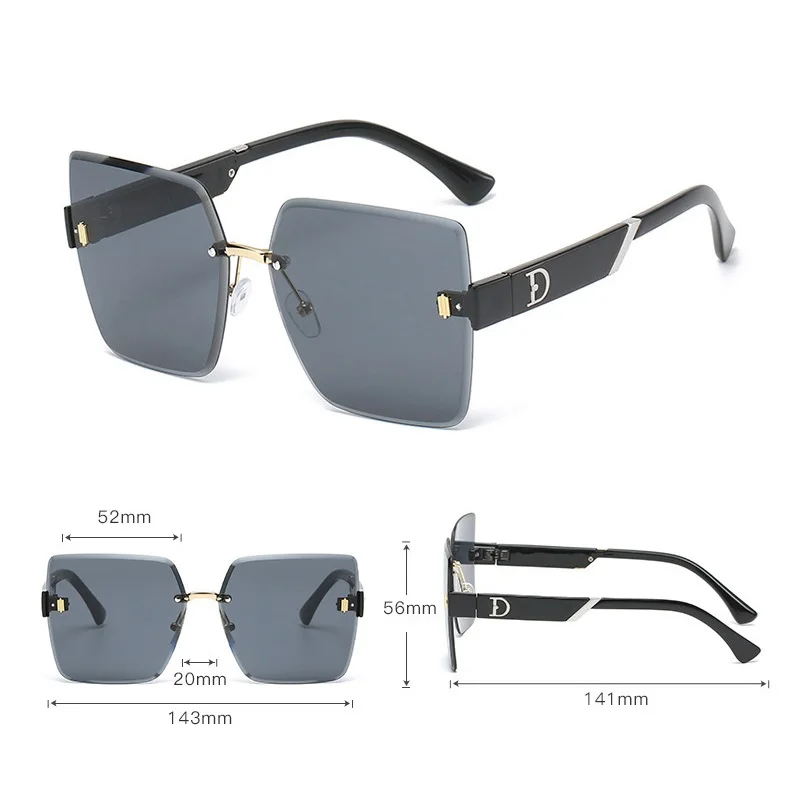 Stylish Glamour Women Brand Sunglasses Square Rimless Designer Brand Sun Glasses Men Luxury D Fashion Unisex Eyewear UV400