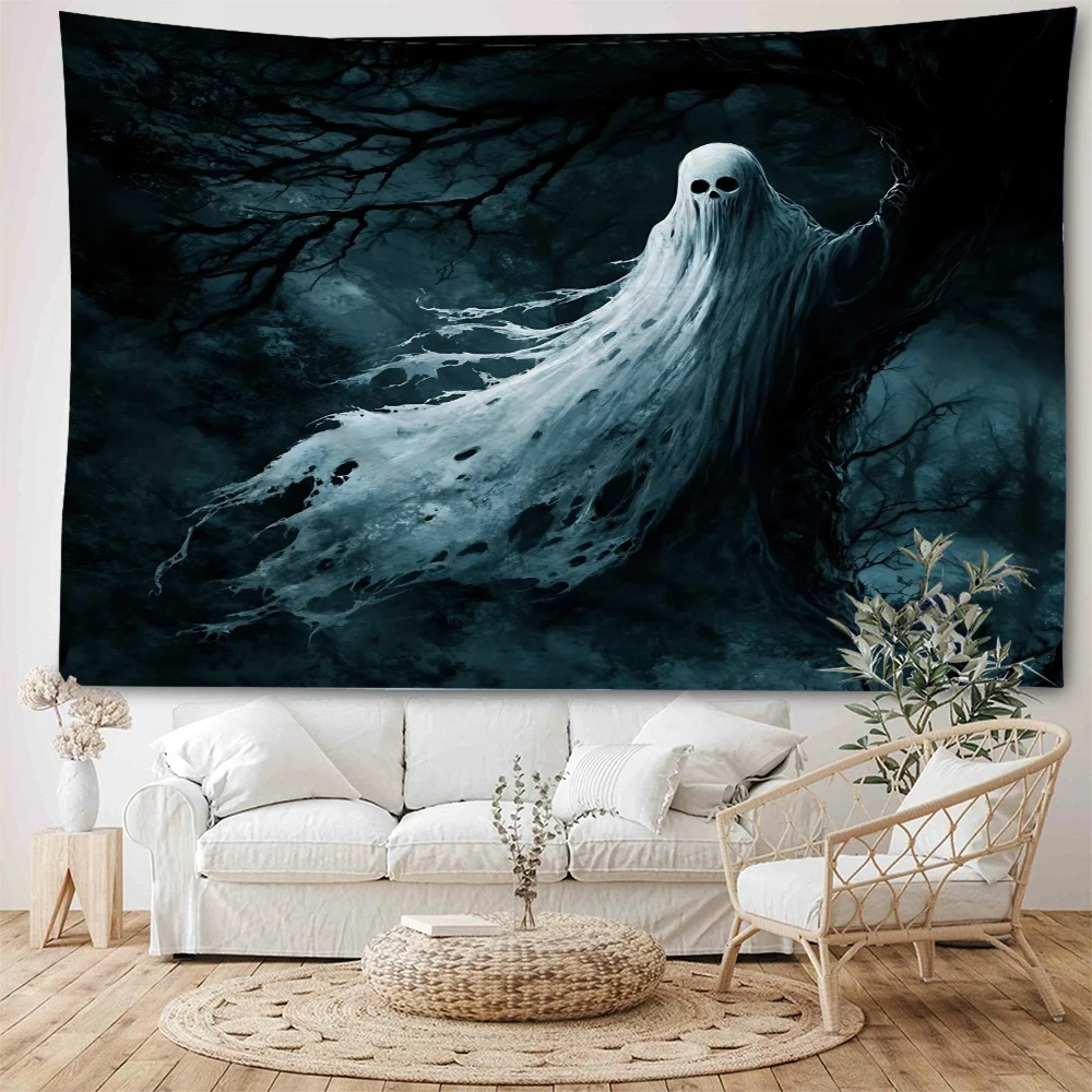 Night horror ghost elusive white ghost wandering outdoors at night Wansheng horror decorative tapestry