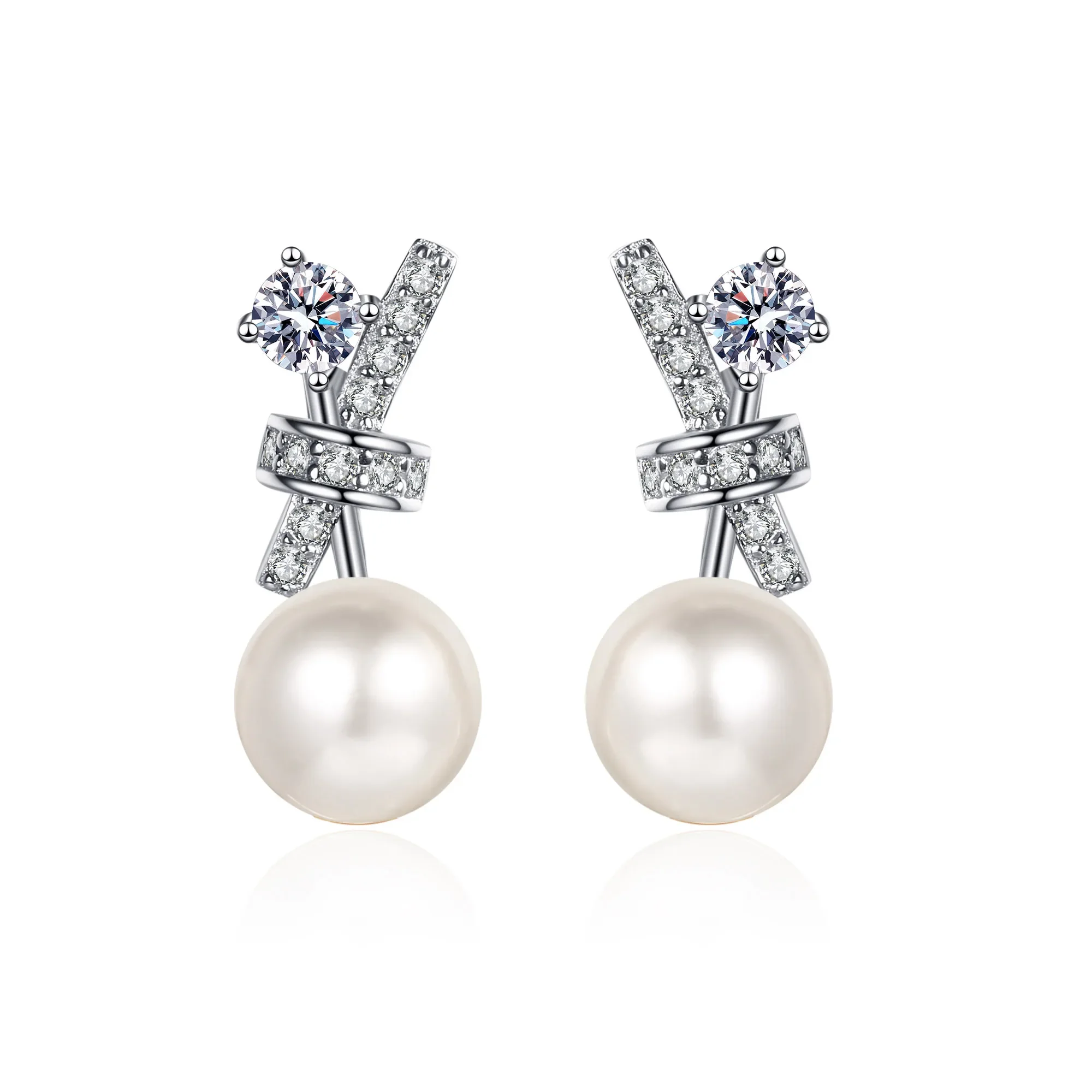 LORIELE Freshwater Cultured Pearl Earrings For Women Pass Diamond Test Genuine Moissanite Stud Earring Bridal Wedding Ear Studs