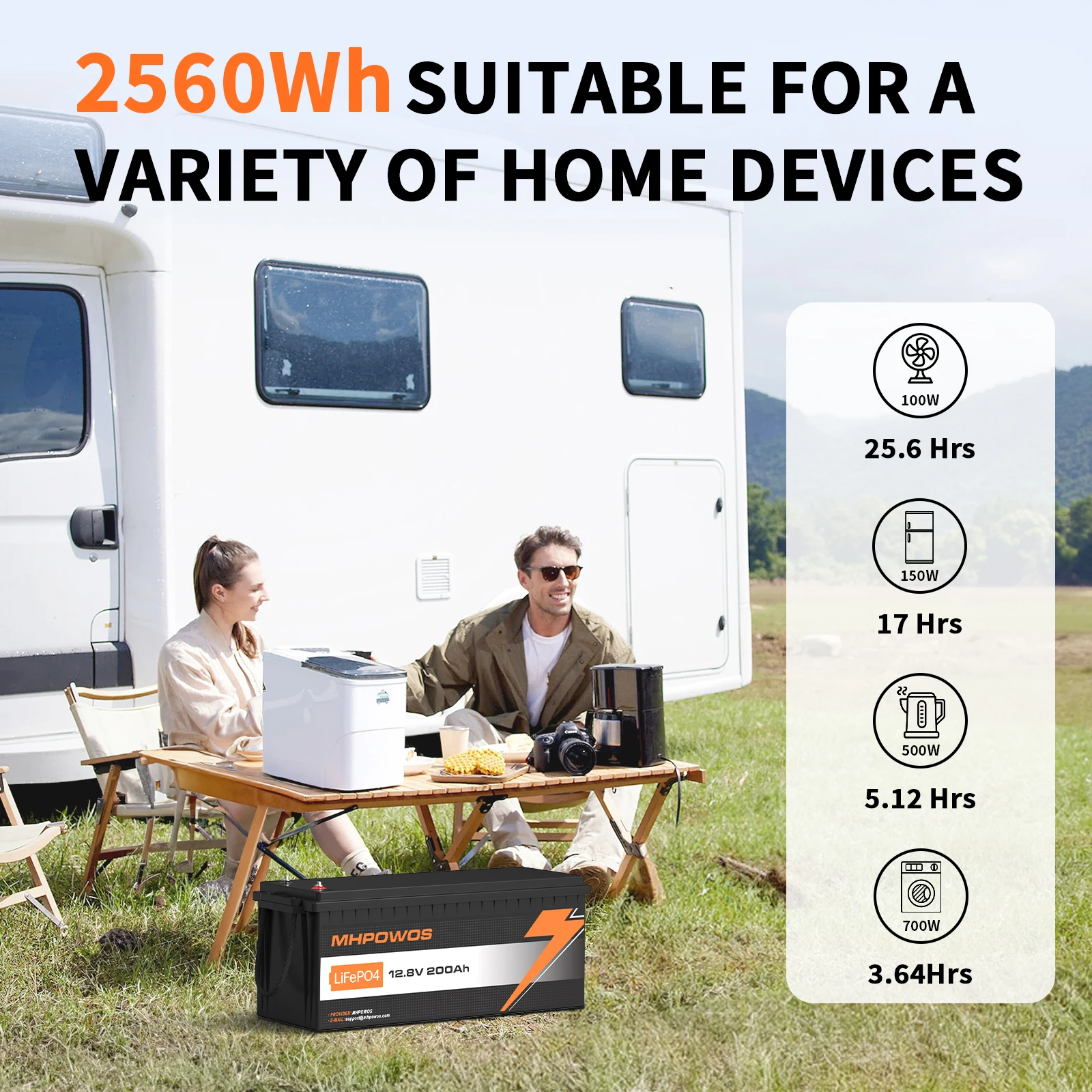 MHPOWOS 12V LiFePO4 Batterij 200Ah met BMS Lithium-ijzerfosfaat Batterij Oplaadbare Batterijen Voor Kampeerders RV Boot Solar