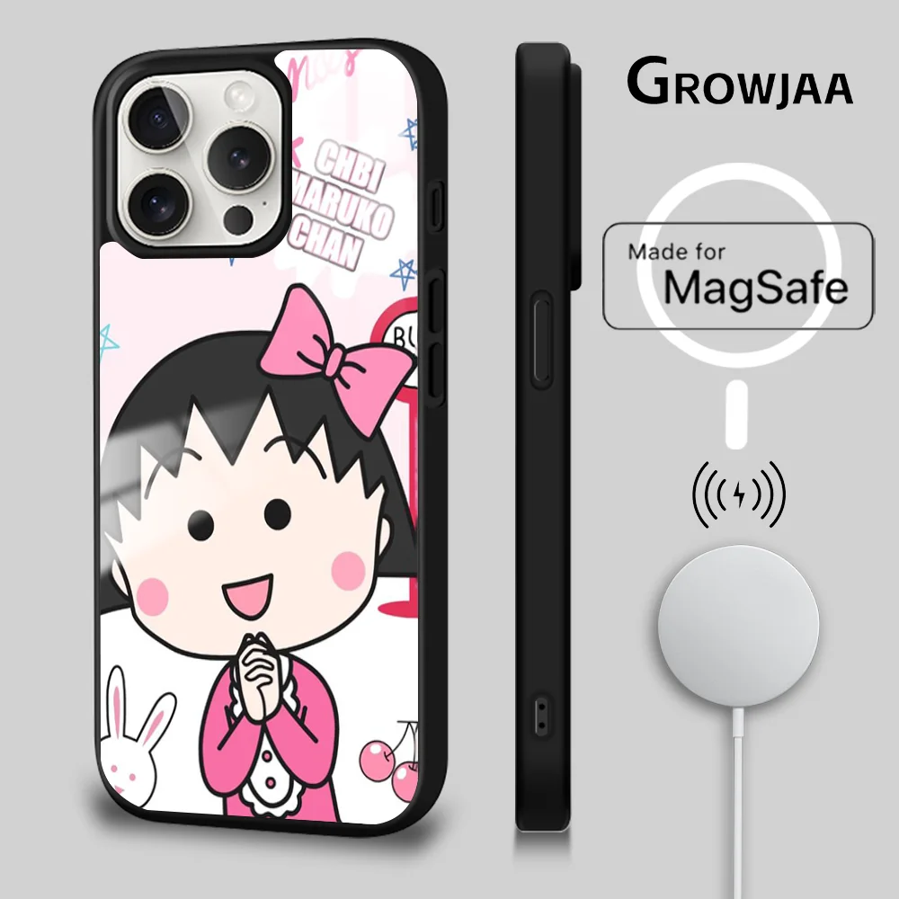 Cherry Cute M-Maruko chan Anime Phone Case For iPhone 15 14 13 12 11 Pro Max Plus Mini Mirror Magnetic Cover Funda Magsafe Case