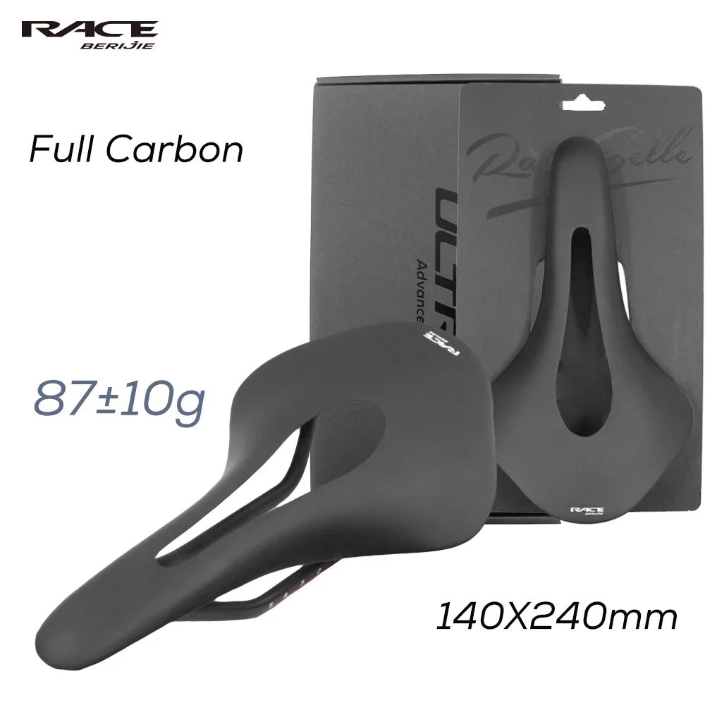 

BERIJIE Full Carbon Bicycle Front Seat Saddle 240 x140 mm,Carbon Cycling Road Bike Cushion,84g,Carbon Rail 7x9mm,Bicycle part