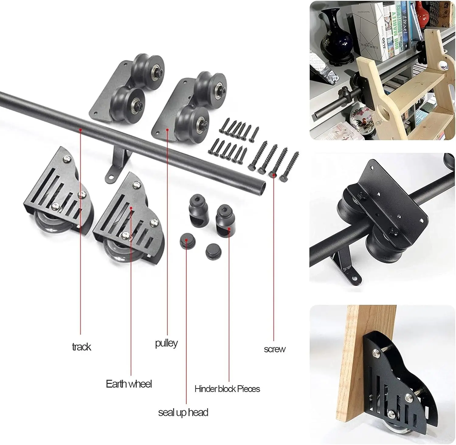 Asxcaq Sliding Barn Door Hardware, Round Tube Sliding Library Hardware Rolling Hardware Track Kit, 1M Rail +Extension