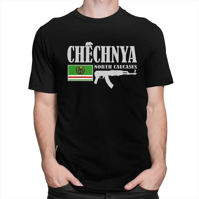 Custom Chechnya Fighter T Shirts Men Pure Cotton Tee Tops Chechen Flag Tshirt Casual T-shirt