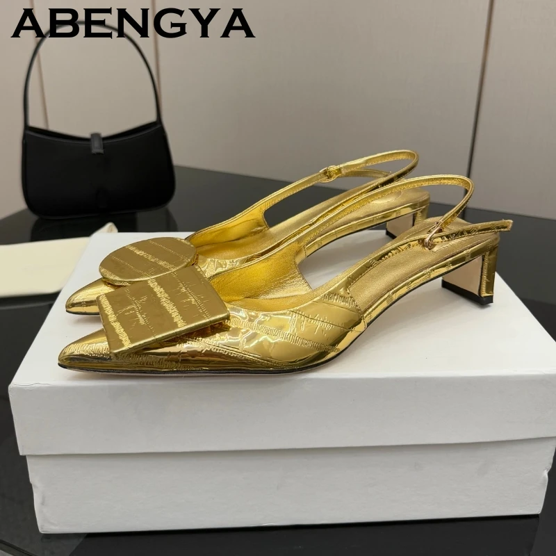 Sandales d'été 2026 à talons mi-hauts et bout pointu pour femme, avec boucle carrée ou ronde, en cuir, à bride arrière, escarpins sexy pour soirée