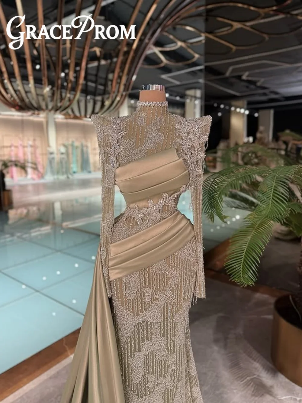 

Элегантное вечернее платье с кристаллами, элегантное вечернее платье с длинными рукавами, очаровательное атласное вечернее платье трапециевидной формы длиной до пола, по индивидуальному заказу