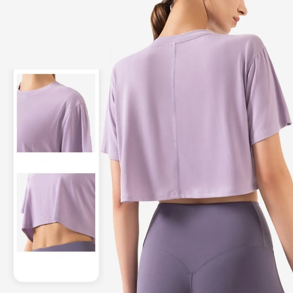 

Loose Fit Yoga Sports Tops Short-Sleeved T-shirts Exercise Crop Top Breathable Quick-Drying Fitness Clothes Outdoor Training