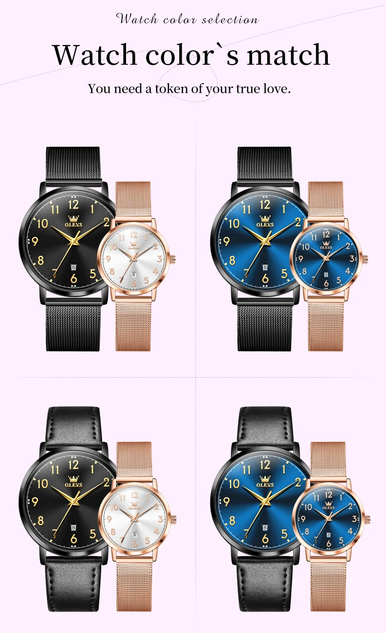 ساعات OLEVS للأزواج كاجوال تريند من الفولاذ المقاوم للصدأ ماركة أصلية كوارتز ساعة يد مقاومة للماء بمينا رفيع للغاية وتاريخ عصري #6