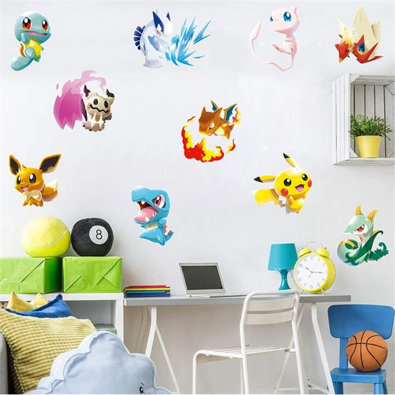 3D Cartoon Pikachu Wall Sticker For Kids Room Living Room Bedroom Wall Decoration Kids Gifts Door Sticker  Movie Poster