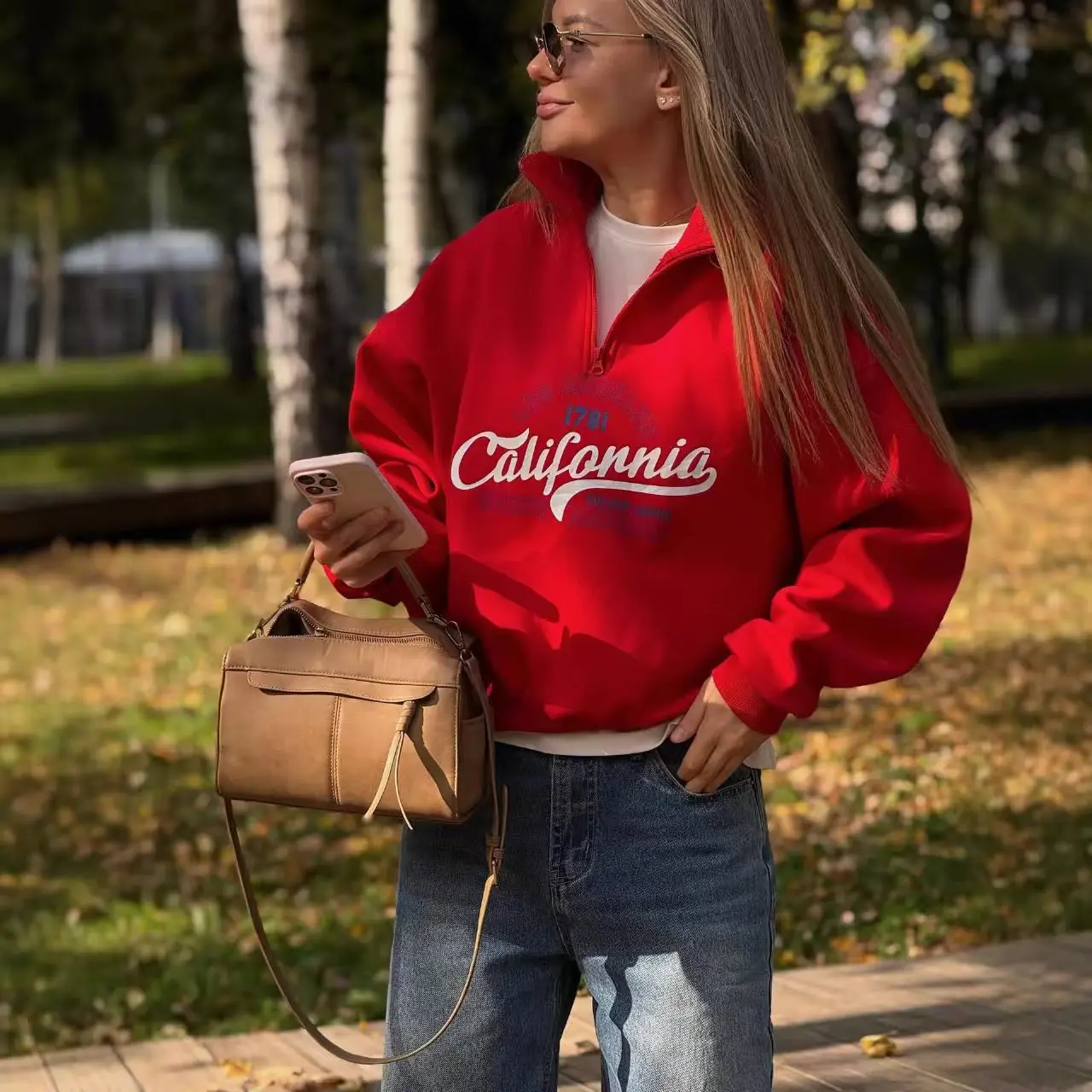 California Letter Print American Retro Zipper Loose Sweatshirt Women Pullover Autumn 2026 Casual Hoodies Women Oversized Shirts