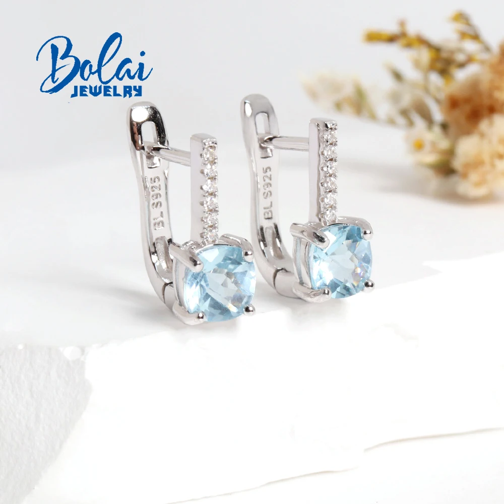 تصميم بسيط لشهر نوفمبر جوهرة الميلاد الطبيعية السماء الزرقاء توباز الشطرنج قطع الأحجار الكريمة أقراط فضية للنساء والفتيات المجوهرات الراقية