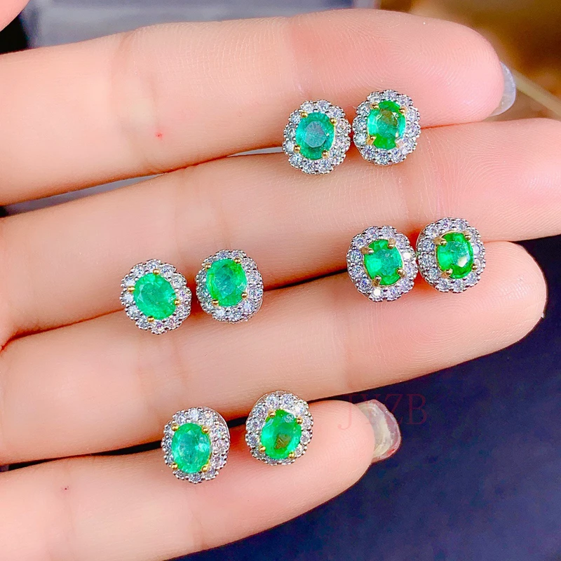 100% 925 sterling silver natural Colombian emerald earrings 18K gold-plated stud earrings for women's wedding fine jewelry