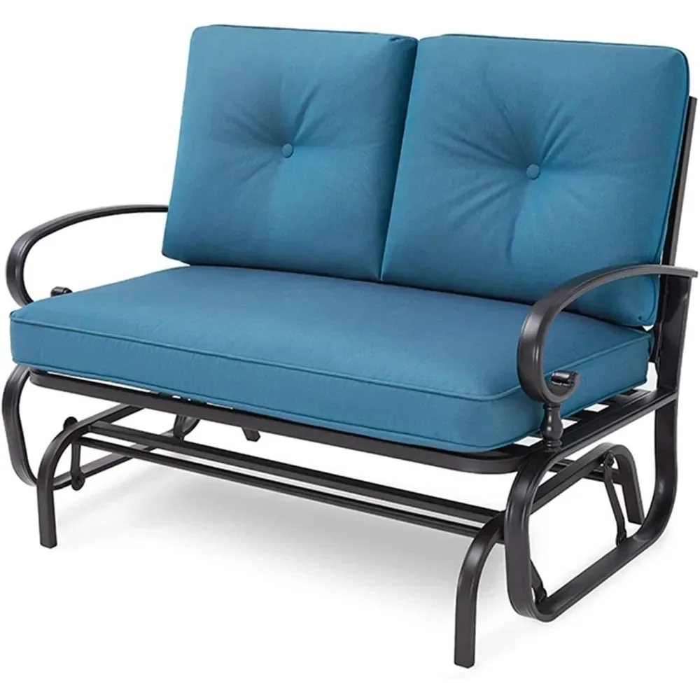 

Outdoor Rocking Chair with Cushion Glider Bench for 2 Person,Seating Loveseat Steel Frame for Porch, Patio,Garden (Peacock Blue)