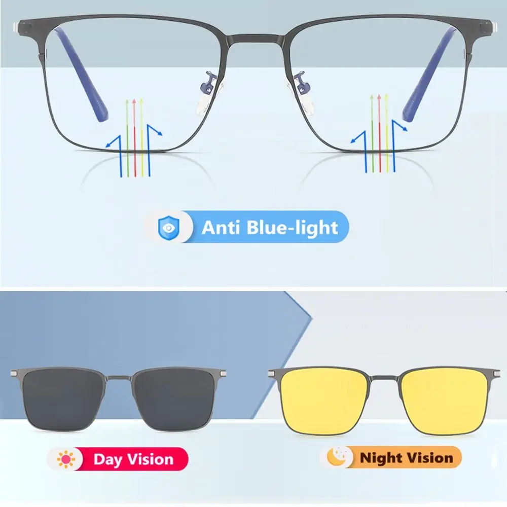Computer Glasses Metal Clips Magnetic Glasses Polarized Anti Blue Light Glasses 3 In 1 Glasses with Magnet Clip On Sunglasses