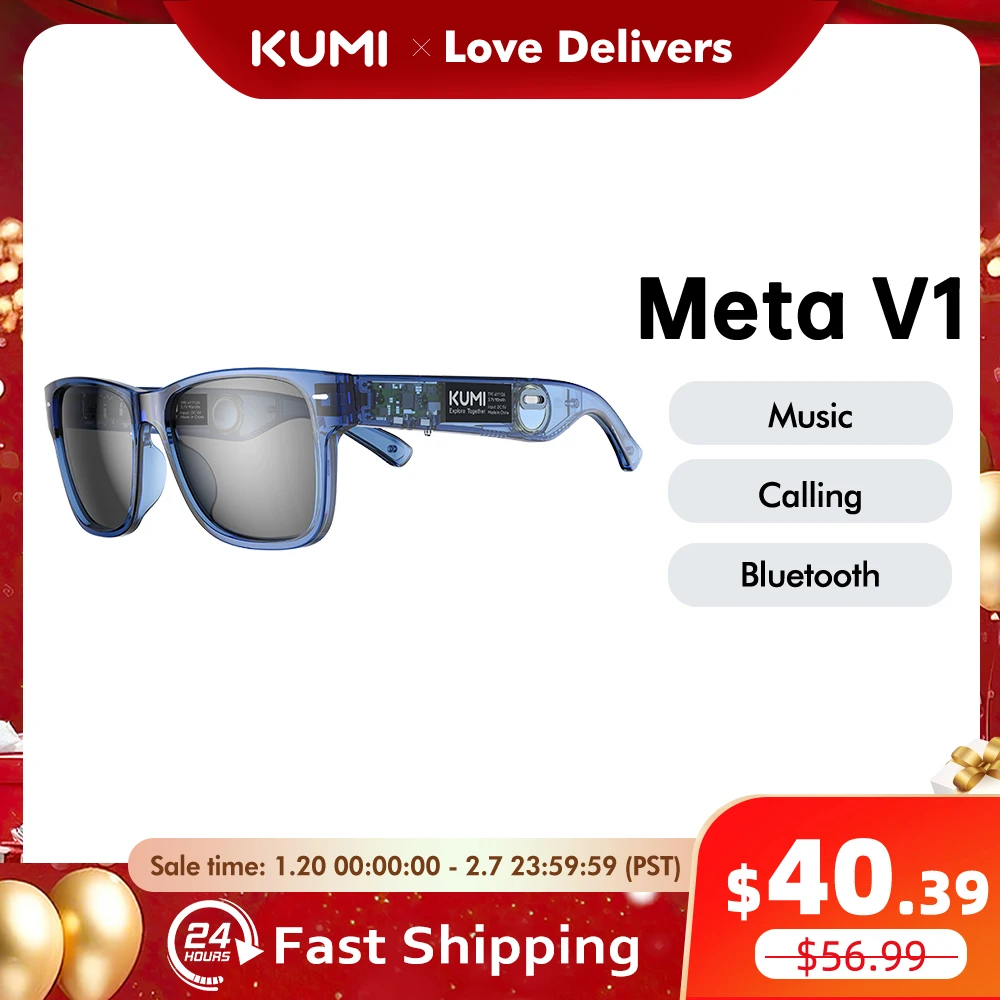 KUMI Meta V1 Smart Glasses Break Audio-visual Imagination Create Bluetooth glasses IPX4 Waterproof Bluetooth Phone Call