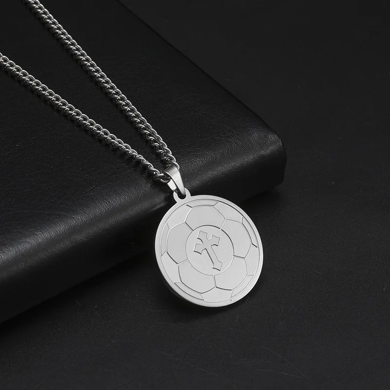 Volleyball Fußball Kreuz Anhänger Edelstahl Männer Frauen Sport Fitness Mode Halsketten Schmuck Verblasst Nicht – Detail 5