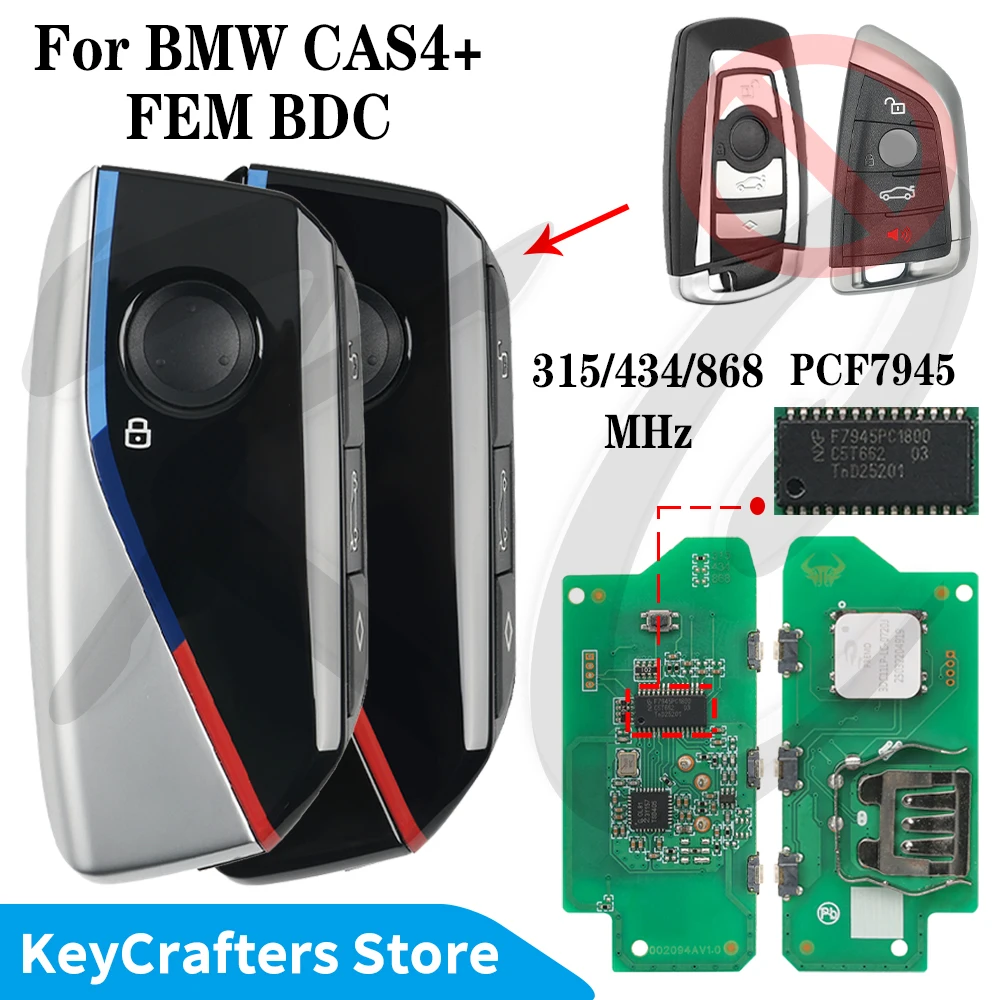 Ключ-пульт с чипом KC 315/434/868 МГц ID49 PCF7945 CAS4+ FEM для BMW 1, 3, 5, 6, 7, X1, X2, X3, X5, X6, X7, GT, F серии
