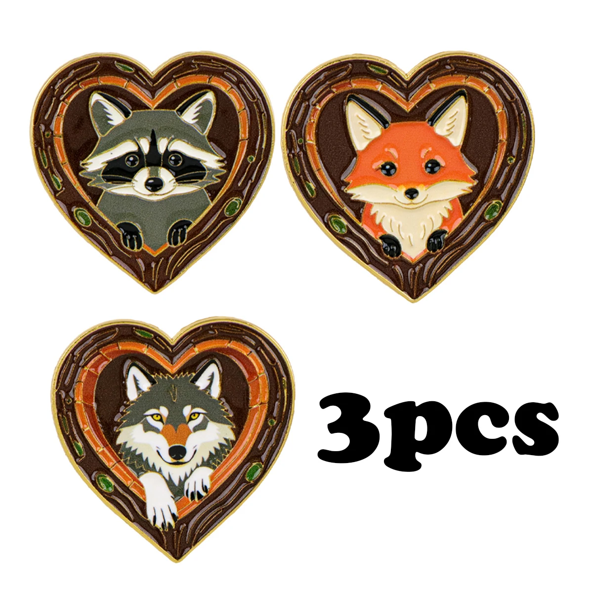 3pcs Raccoon Enamel Pin Cartoon Fox Wolf Brooch For Coat Brooches Backpack Pins Fashion Lapel Badges Jewelry Friends Gift