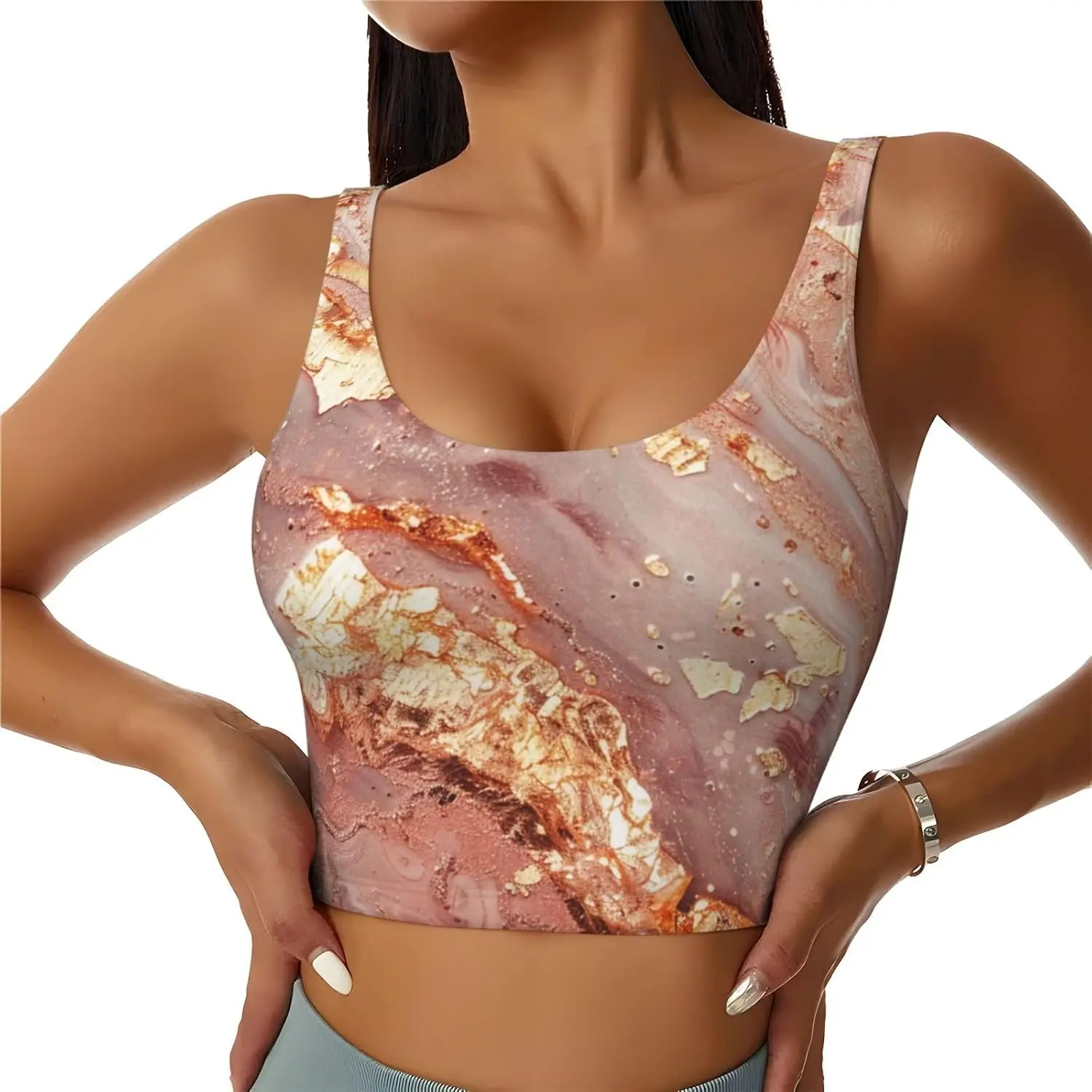 Sports Vest for Women, Seamless Comfortable Yoga Vest with Removable Pads - Rose Gold Wallpaper