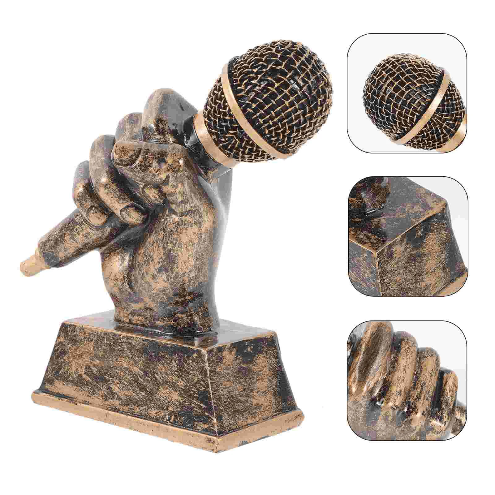 Microphone Music Trophy Singing Trophies Awards Props Competitions Golden Sculpture Karaoke Student