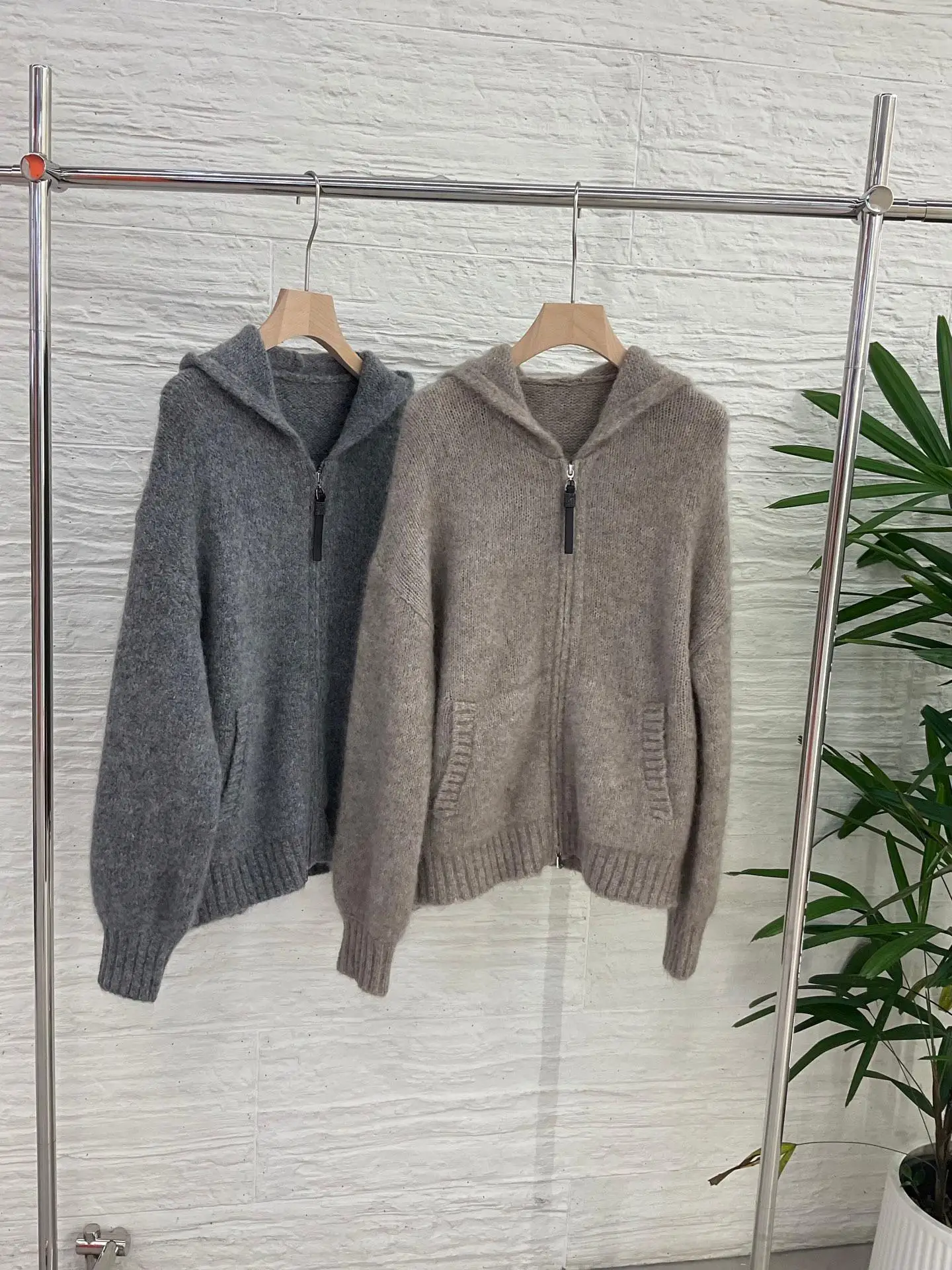 

Женский модный универсальный повседневный кашемировый вязаный кардиган на молнии с капюшоном