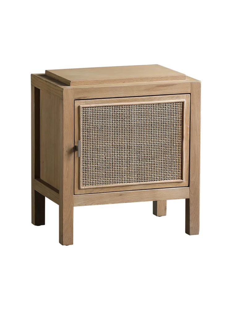 

Bedside table Light luxury Japanese-style solid wood locker B & B bedroom Personalized storage cabinet Glass small apartment