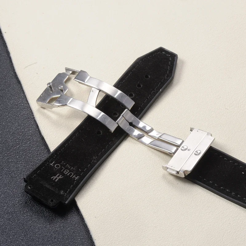 For Hublot Yubo 19mm Special Contract Interface Durable Soft Comfortable Suede Leather Waterproof Silicone Underskin Watch Band