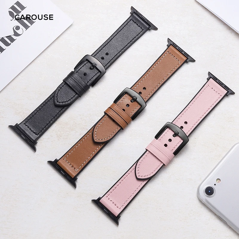 For Apple Watch Series 6 se 5 4 3 2 1 Genuine Leather + Silicone Band Strap for iWatch  Smart Watch Accessory apple watch strap
