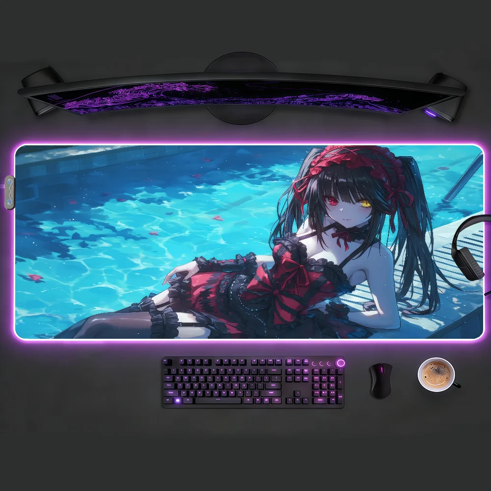 

Коврик для мыши Tokisaki Kurumi Anime Date A Live с RGB-подсветкой, нескользящий, резиновый, для игр, большой XXL, для компьютера и офиса, для клавиатуры