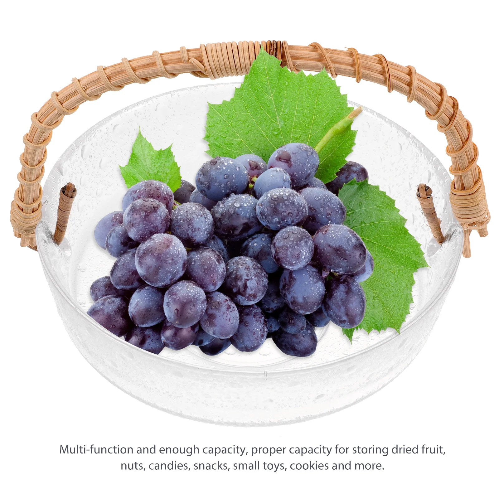 

Multi-Function Fruit Tray Bamboo Handle Snack Storage Holder Glass Dessert Container Elegant Party Supply