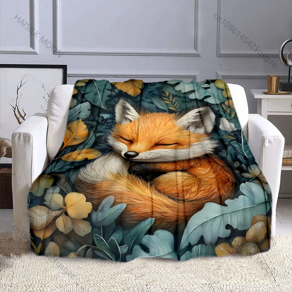 Multiple sizes Orange fox among leaves Print Blanket Flannel Material Soft Warm for All Seasons Home Outdoor Camping Picnics RV