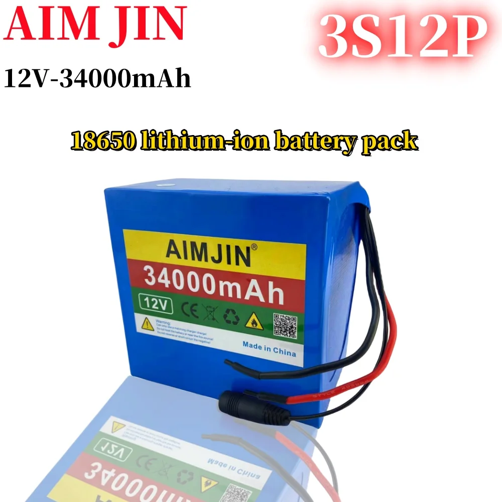 Batería de iones de litio recargable portátil, 3S12P, 12V, 34Ah, 34000mAh, para luz de lámpara LED, energía de respaldo, Etc.