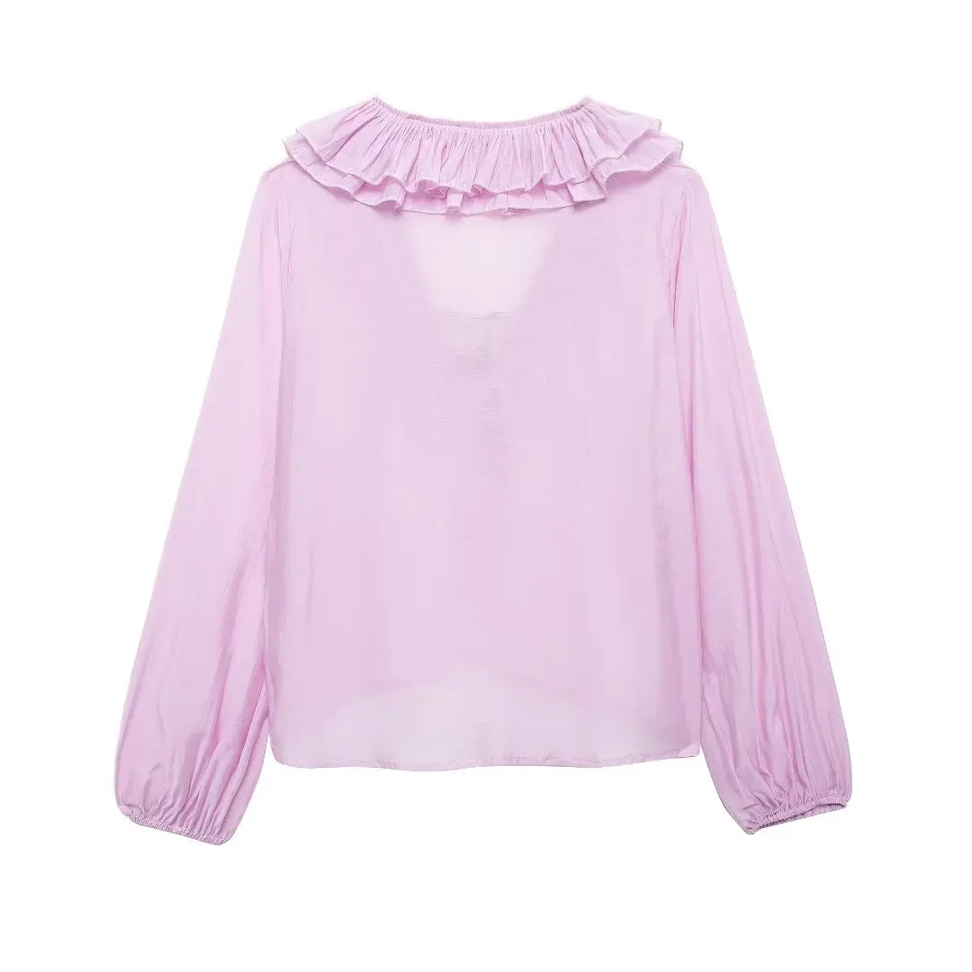 Tangada 2024 Fashion Women Solid Ruffles Oversized Shirt Long Sleeve Female Long Blouse Tops BE0249