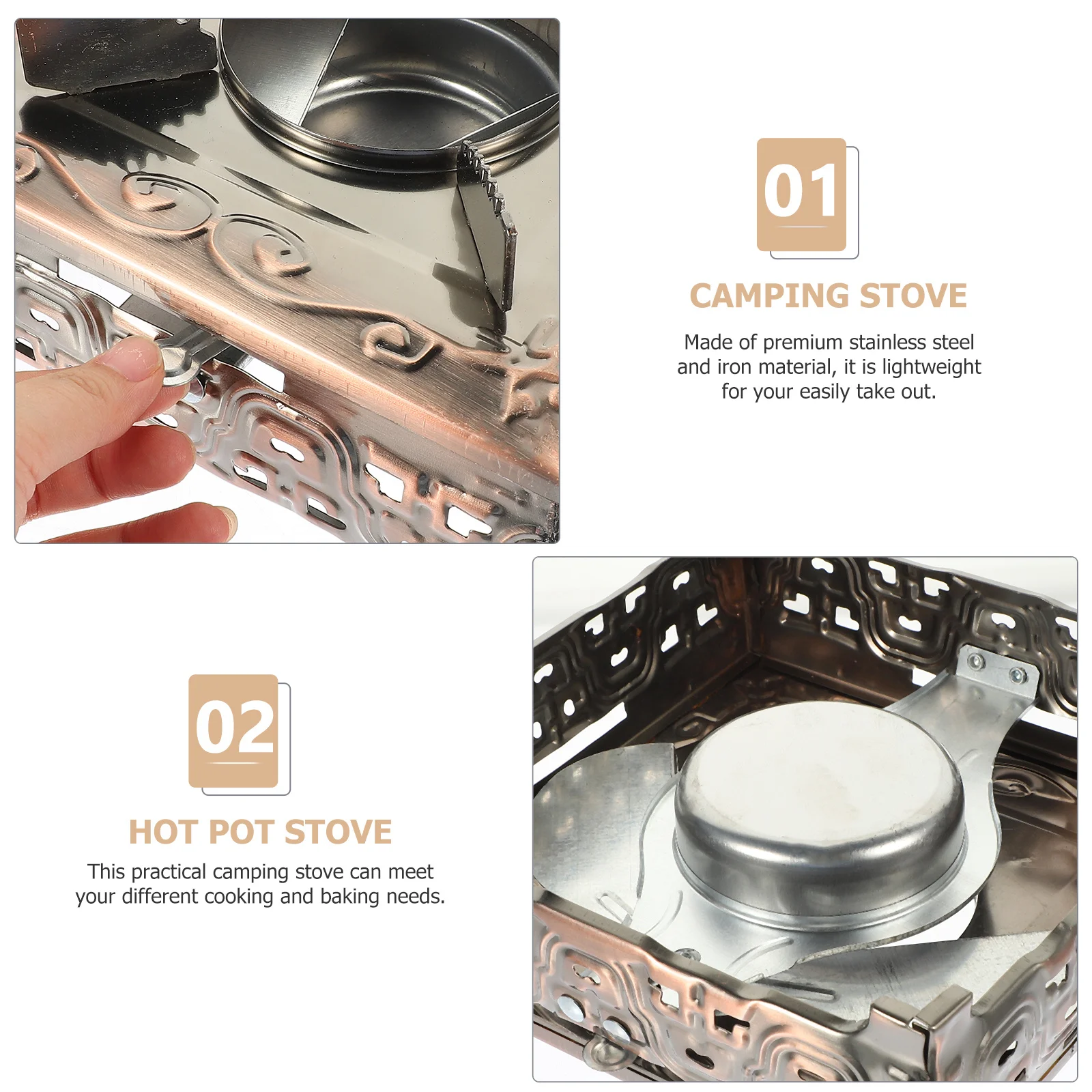 موقد صغير محمول من الفولاذ المقاوم للصدأ للتخييم في الهواء الطلق، موقد طبخ خفيف الوزن ومتعدد الوظائف، عملي