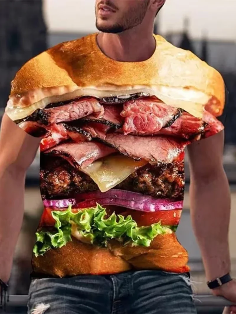 3D delicious food hamburger Printing T Shirt Men Summer Short Sleeve T-Shirt new Women Streetwear Hip Hop Plus Size Tee Tops
