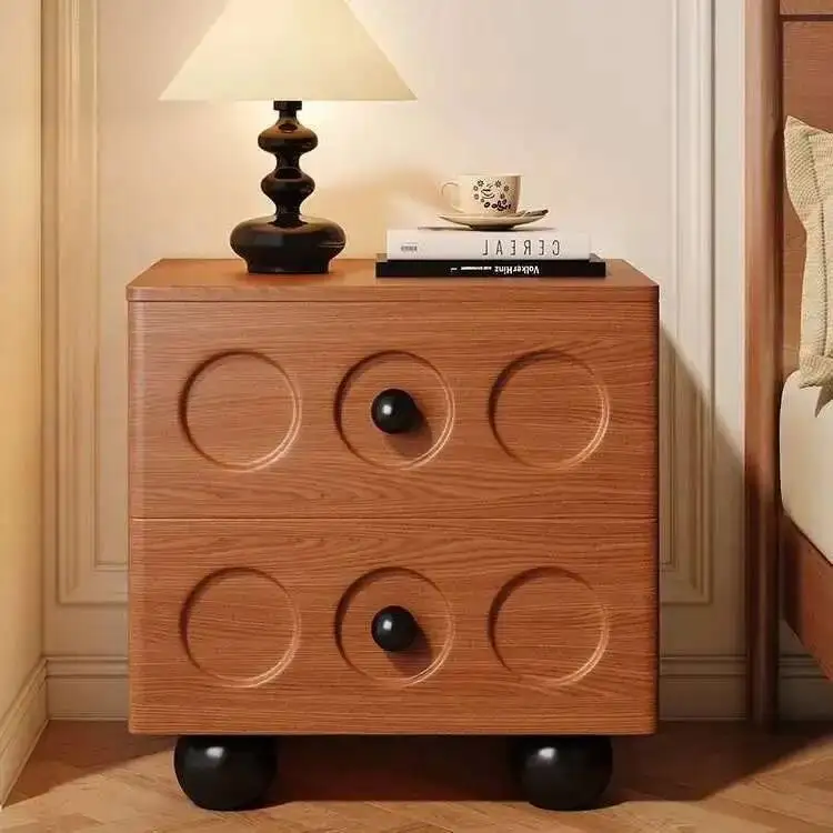 Wood Retro Creative Double-layer Luxury Large-capacity Cabinets Storage Light Bedside Home Table Storage All Furniture Solid